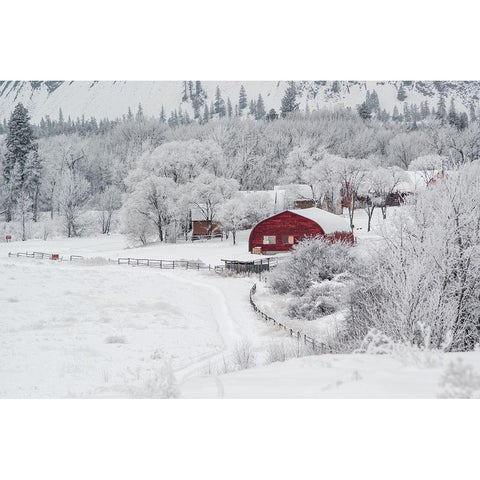 Dreamy Winter Farm Black Modern Wood Framed Art Print by Kostka, Vladimir