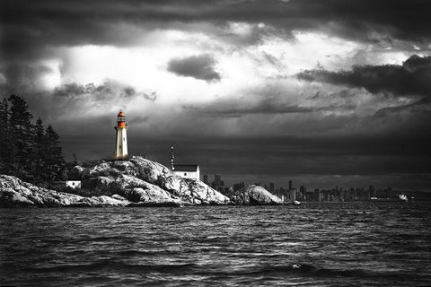 LIGHTHOUSE White Modern Wood Framed Art Print with Double Matting by Kostka, Vladimir