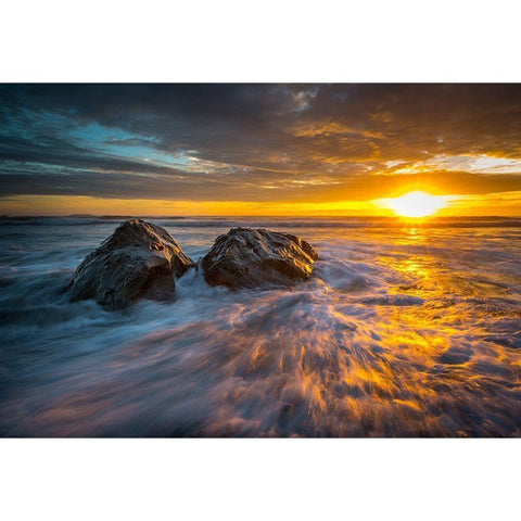 SUNSET OCEAN White Modern Wood Framed Art Print by Kostka, Vladimir