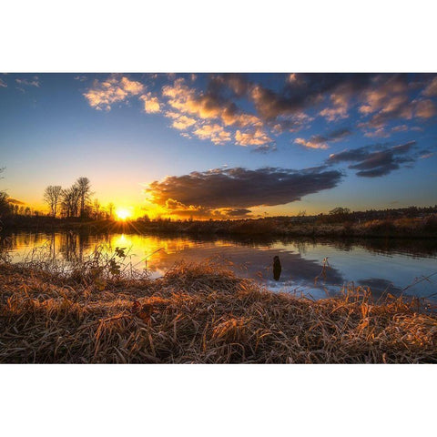 SUNSET RIVER II Black Modern Wood Framed Art Print with Double Matting by Kostka, Vladimir