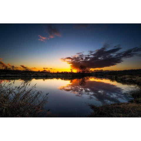 SUNSET RIVER III Black Modern Wood Framed Art Print with Double Matting by Kostka, Vladimir