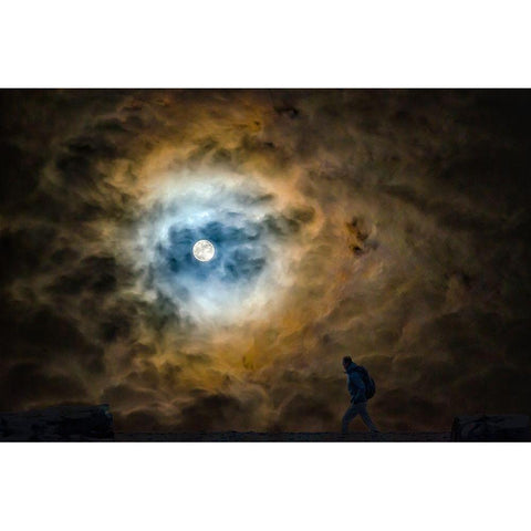 MOON WALKER Black Modern Wood Framed Art Print with Double Matting by Kostka, Vladimir