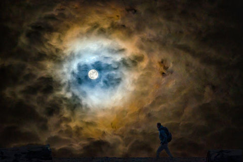 MOON WALKER White Modern Wood Framed Art Print with Double Matting by Kostka, Vladimir
