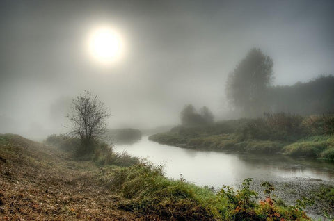 MISTY CREEK White Modern Wood Framed Art Print with Double Matting by Kostka, Vladimir