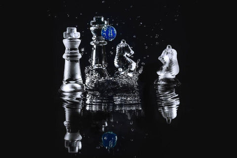 WATER CHESS II Black Ornate Wood Framed Art Print with Double Matting by Kostka, Vladimir