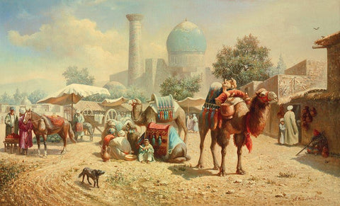 Caravan Black Ornate Wood Framed Art Print with Double Matting by Chairudinov, A.