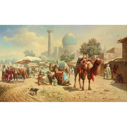 Caravan Black Modern Wood Framed Art Print by Chairudinov, A.