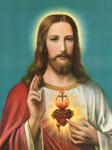 HL. HERZ JESU Black Ornate Wood Framed Art Print with Double Matting by Anonymous