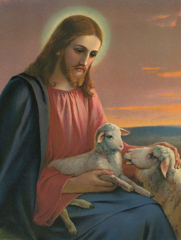 DER GUTE HIRTE White Modern Wood Framed Art Print with Double Matting by Anonymous