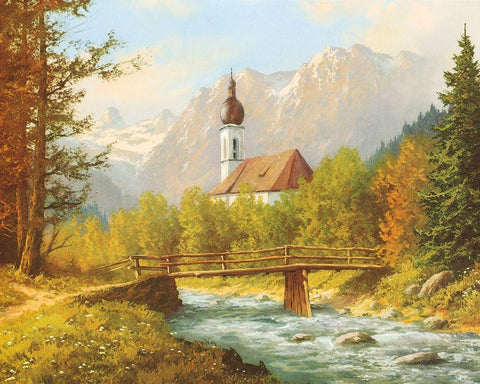 FAMOUS RAMSAU CHURCH White Modern Wood Framed Art Print with Double Matting by Bochmann, Joh.
