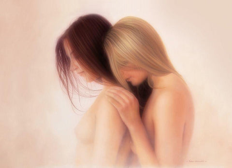 TOGETHERNESS Black Ornate Wood Framed Art Print with Double Matting by Worswick, Peter