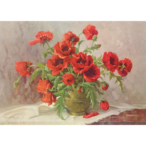 A BUNCH OF POPPIES Black Modern Wood Framed Art Print with Double Matting by Krueger, E.