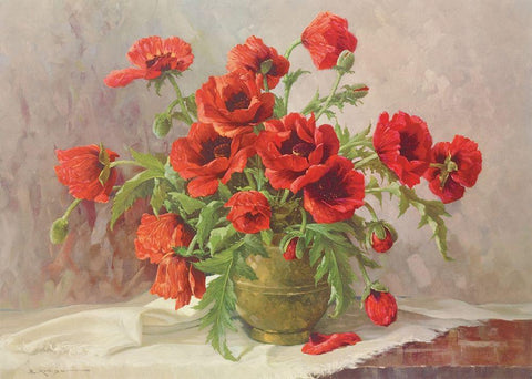 A BUNCH OF POPPIES White Modern Wood Framed Art Print with Double Matting by Krueger, E.