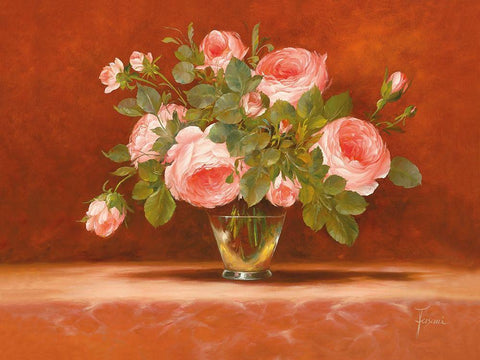ROSES ABSTRACT II White Modern Wood Framed Art Print with Double Matting by Fasani