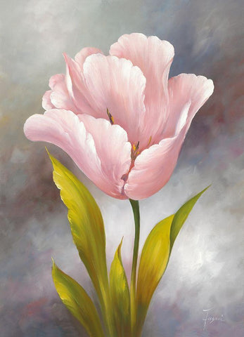 WHITE TULIP Black Ornate Wood Framed Art Print with Double Matting by Fasani