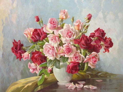 ANTIQUE ROSES White Modern Wood Framed Art Print with Double Matting by Krueger, E.