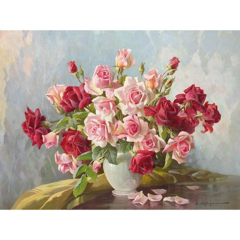 ANTIQUE ROSES Gold Ornate Wood Framed Art Print with Double Matting by Krueger, E.