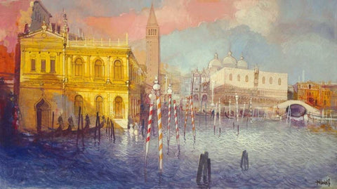 Venezia III White Modern Wood Framed Art Print with Double Matting by Milani