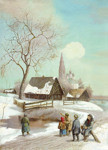 END OF WINTER Black Ornate Wood Framed Art Print with Double Matting by Chairudinov, A.