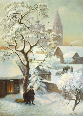 A FREEZING DAY Black Ornate Wood Framed Art Print with Double Matting by Chairudinov, A.