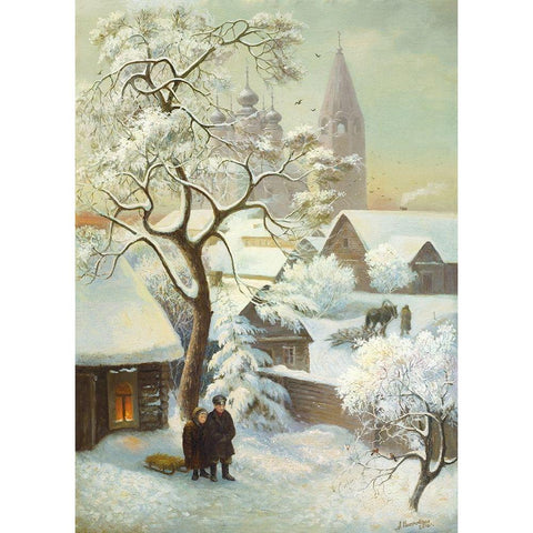 A FREEZING DAY Black Modern Wood Framed Art Print by Chairudinov, A.
