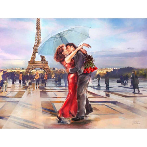 French Kiss White Modern Wood Framed Art Print by Tarin, Michael
