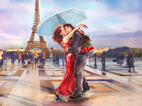 French Kiss White Modern Wood Framed Art Print with Double Matting by Tarin, Michael