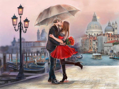 Venice Love Black Ornate Wood Framed Art Print with Double Matting by Tarin, Michael