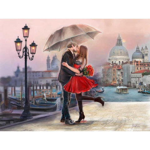 Venice Love Gold Ornate Wood Framed Art Print with Double Matting by Tarin, Michael
