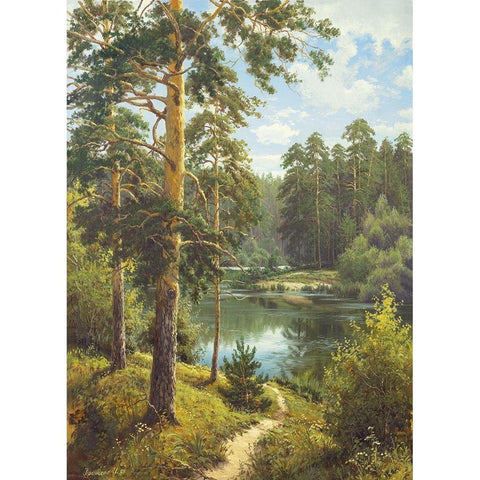 SLOWLY RIVER II Black Modern Wood Framed Art Print with Double Matting by Priscepa, Igor