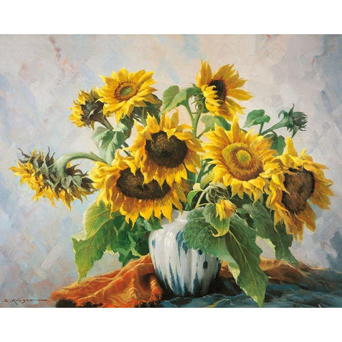 SUNFLOWERS Black Modern Wood Framed Art Print with Double Matting by Krueger, E.