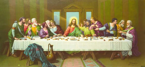 Hl. Abendmahl White Modern Wood Framed Art Print with Double Matting by Zabateri