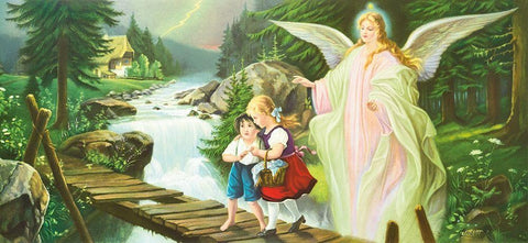 GUARDIAN ANGEL White Modern Wood Framed Art Print with Double Matting by Lindberg