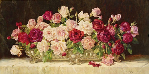 CLASSIC ROSE BOWL Black Ornate Wood Framed Art Print with Double Matting by Krueger, E.