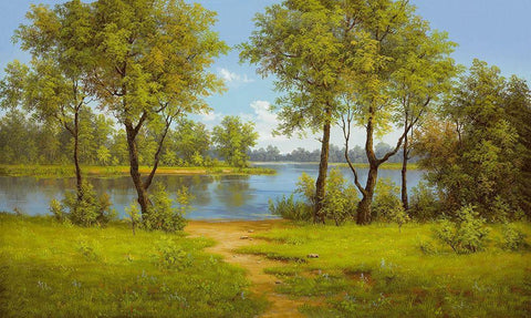 AT THE LAKE Black Ornate Wood Framed Art Print with Double Matting by Slava
