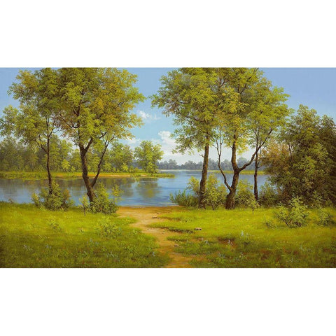 AT THE LAKE Black Modern Wood Framed Art Print by Slava
