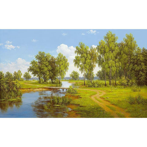 BRIDGE OVER BROOK Black Modern Wood Framed Art Print by Slava