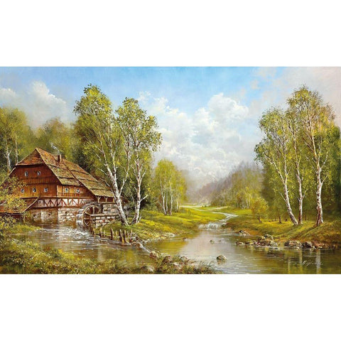 OLD MILL COTTAGE Gold Ornate Wood Framed Art Print with Double Matting by Glassl, Helmut