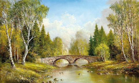 STONE BRIDGE Black Ornate Wood Framed Art Print with Double Matting by Glassl, Helmut
