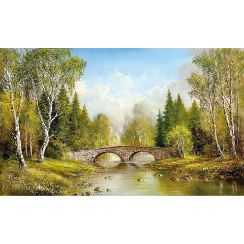 STONE BRIDGE Black Modern Wood Framed Art Print by Glassl, Helmut