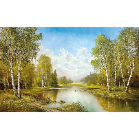 SPRINGTIME MORNING Black Modern Wood Framed Art Print with Double Matting by Glassl, Helmut