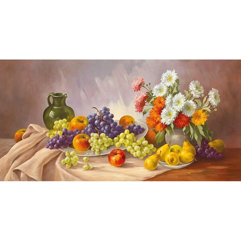 FRUIT Still-Life Gold Ornate Wood Framed Art Print with Double Matting by Krueger, E.