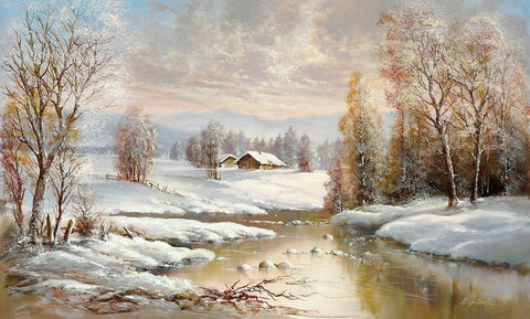 WINTER TWILIGHT White Modern Wood Framed Art Print with Double Matting by Glassl, Helmut