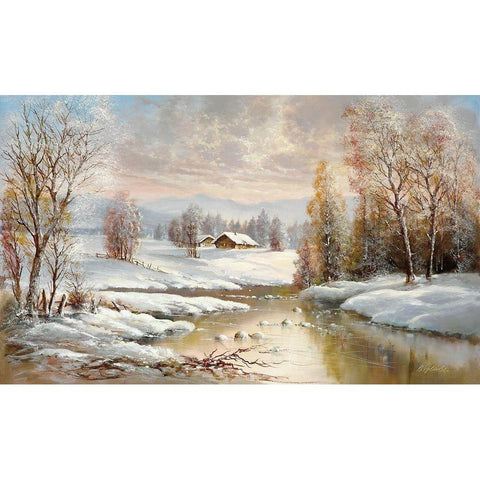 WINTER TWILIGHT Gold Ornate Wood Framed Art Print with Double Matting by Glassl, Helmut