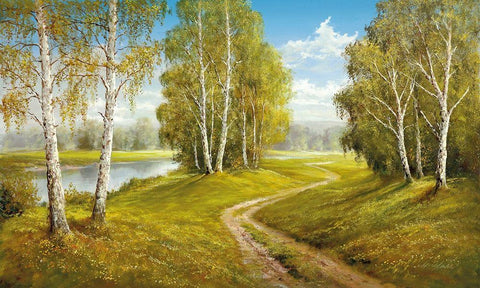 ROMANTIC PATHWAY White Modern Wood Framed Art Print with Double Matting by Glassl, Helmut