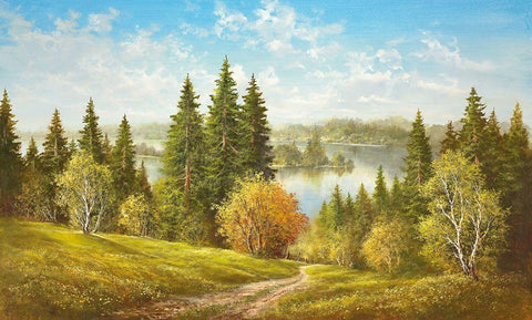 LAKE NEAR CERNIVCI Black Ornate Wood Framed Art Print with Double Matting by Glassl, Helmut