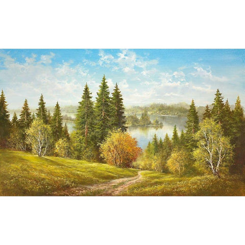 LAKE NEAR CERNIVCI Gold Ornate Wood Framed Art Print with Double Matting by Glassl, Helmut