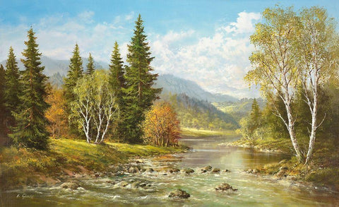 RIVER TISA BY RACHOV White Modern Wood Framed Art Print with Double Matting by Glassl, Helmut