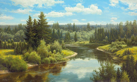 OVERLOOKING THE RIVER White Modern Wood Framed Art Print with Double Matting by Priscepa, Igor