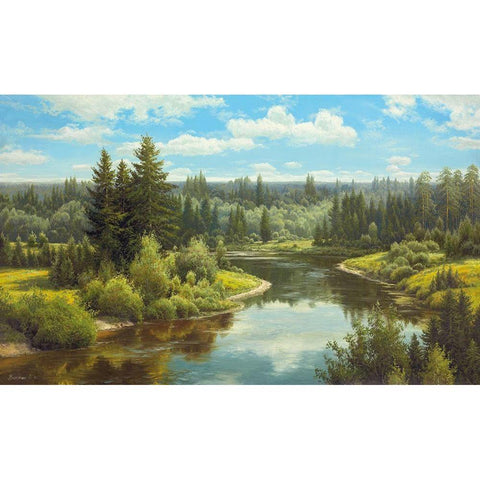 OVERLOOKING THE RIVER Black Modern Wood Framed Art Print with Double Matting by Priscepa, Igor
